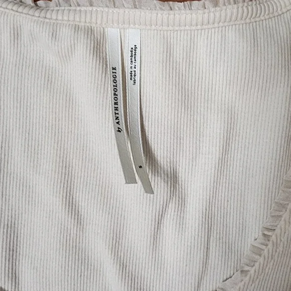 By ANTHROPOLOGIE Long Sleeve Top Cream Scoop Neck Peasant Cottage Boho‎ Small - Picture 3 of 8